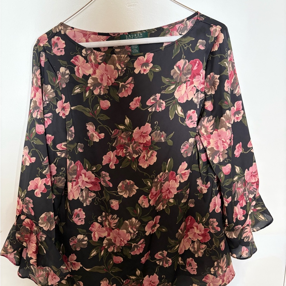Lauren Ralph Lauren Black and Pink Floral Blouse